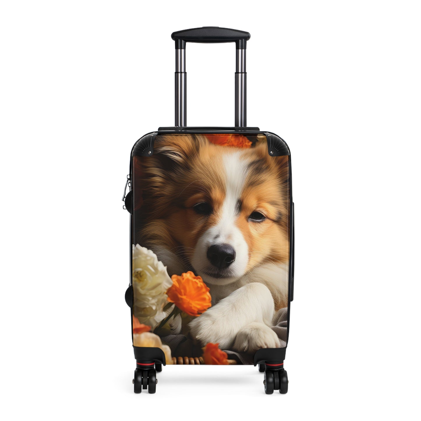 Nature Flowers Floral Cute Dog in Basket Art Carry-On Suitcase - Stylish Luggage for Travelers