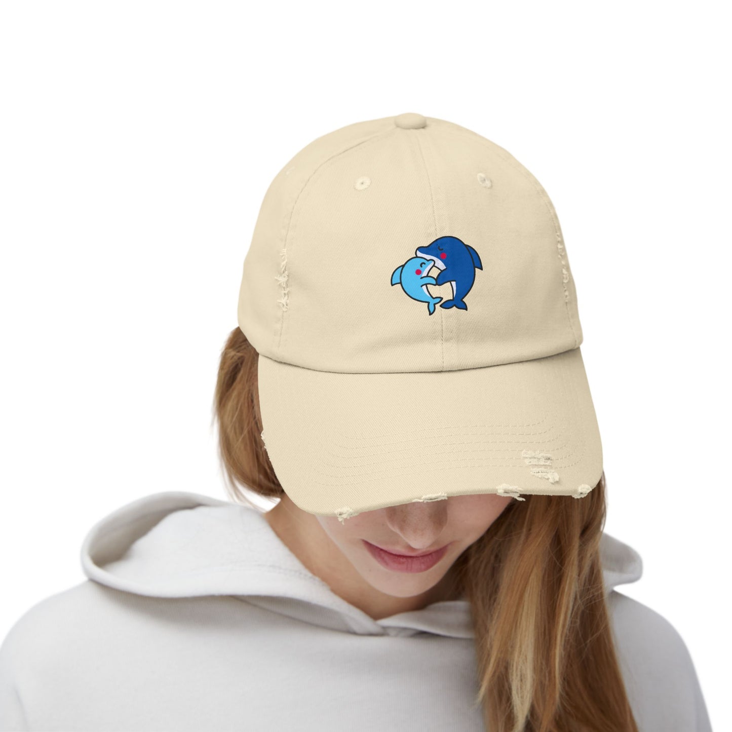 Dolphin Couple Vintage Distressed Dad Hat Unisex Adjustable Cotton Twill Baseball Cap for Casual Everyday Wear