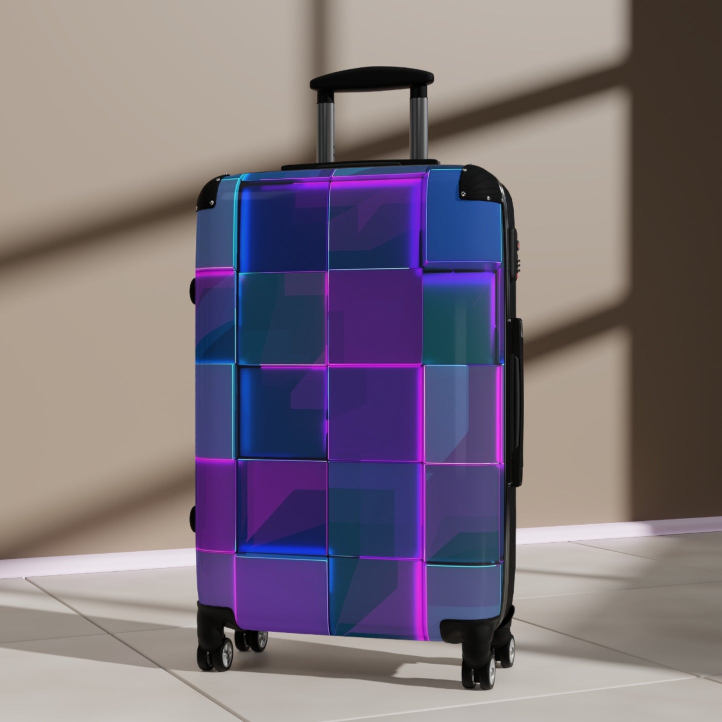 Abstract Neon 3D Geometric Carry-On Suitcase - Stylish Luggage for Travelers