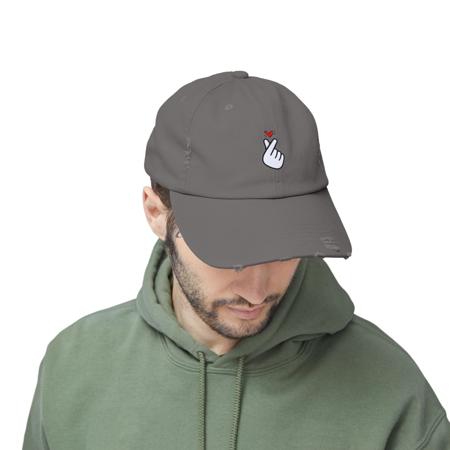 Heart Gesture Vintage Distressed Dad Hat Unisex Adjustable Cotton Twill Baseball Cap for Casual Everyday Wear