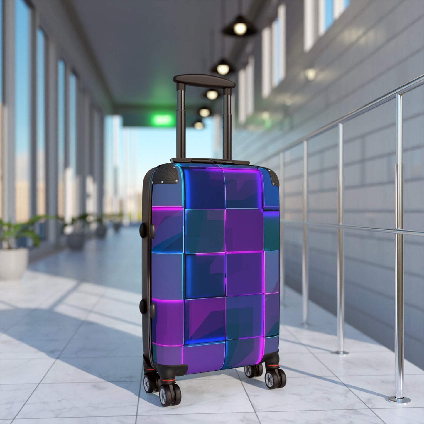 Abstract Neon 3D Geometric Carry-On Suitcase - Stylish Luggage for Travelers