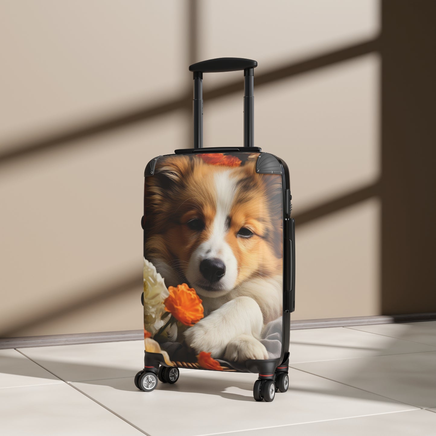 Nature Flowers Floral Cute Dog in Basket Art Carry-On Suitcase - Stylish Luggage for Travelers