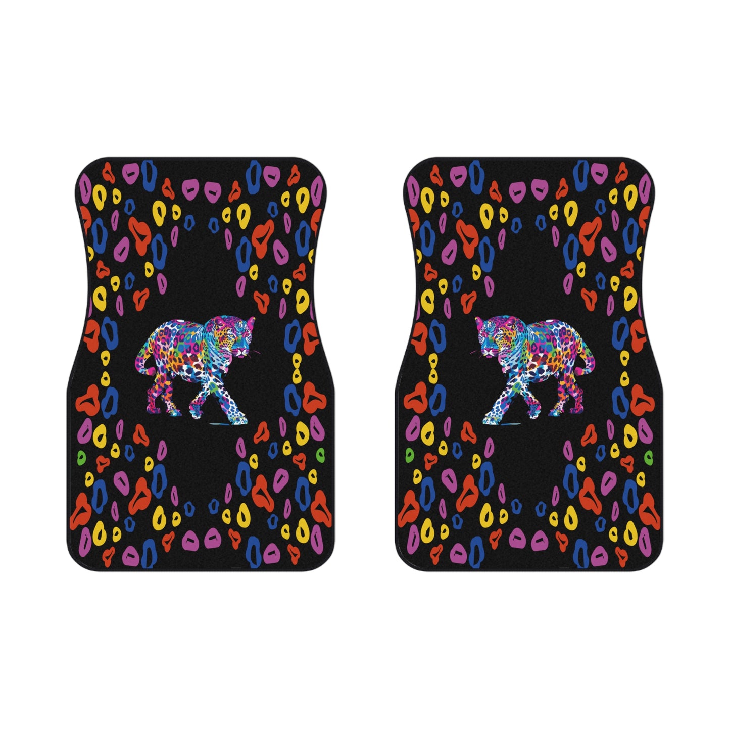 Leopard Pattern Colorful Car Floor Mats – 2-Piece Front Set, Durable & Stylish, Universal Fit