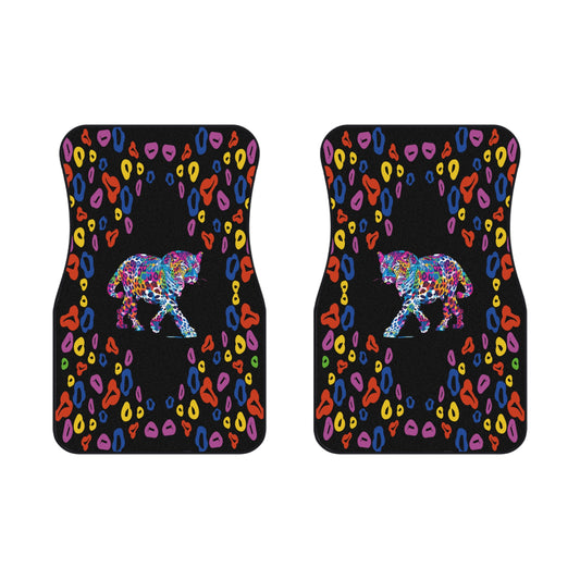Leopard Pattern Colorful Car Floor Mats – 2-Piece Front Set, Durable & Stylish, Universal Fit