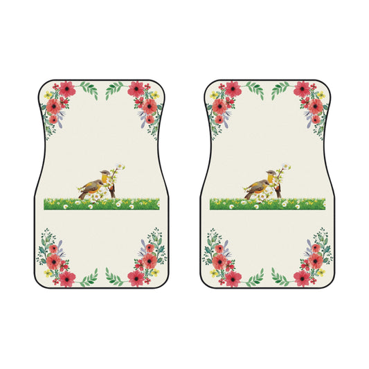 Flowers Birds Watercolor Car Floor Mats – 2-Piece Front Set, Durable & Stylish, Universal Fit