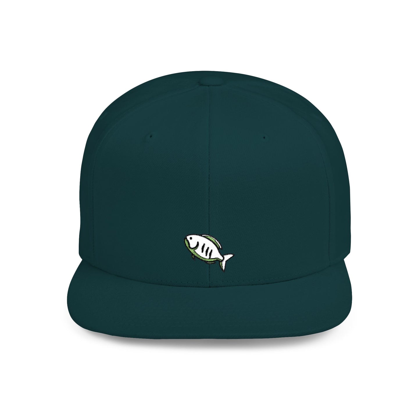 Icons Embroidered White Fish Flat Bill Snapback – Lightweight, Custom Fit, Premium Quality
