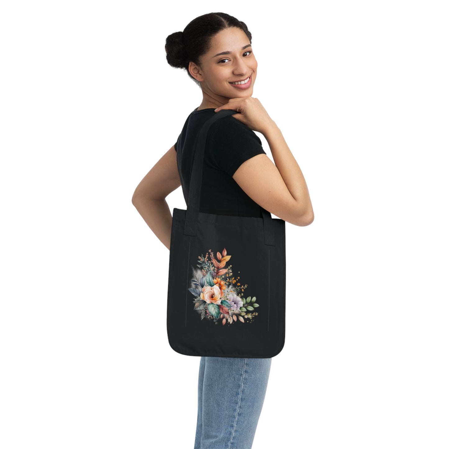 Flowers Watercolor Floral Organic Canvas Tote Bag - Eco-Friendly Carryall for Everyday Use