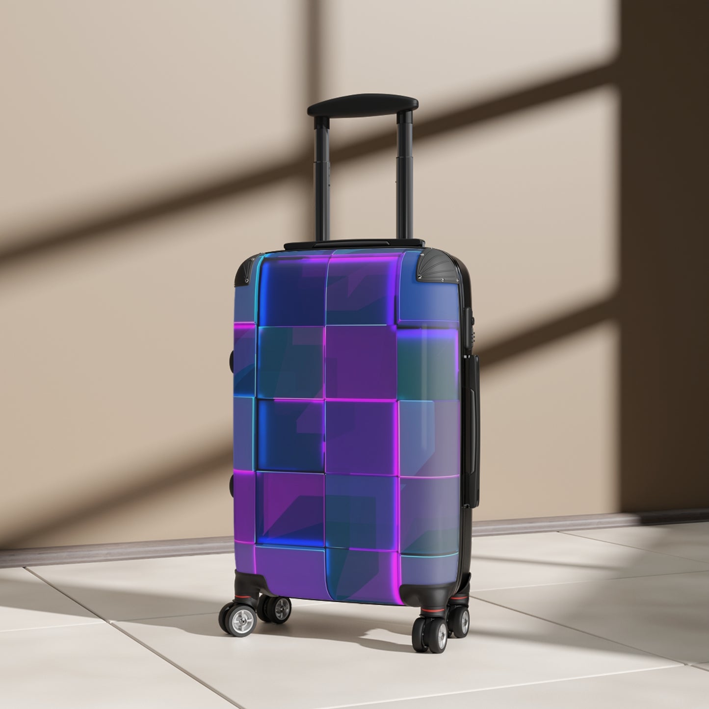 Abstract Neon 3D Geometric Carry-On Suitcase - Stylish Luggage for Travelers