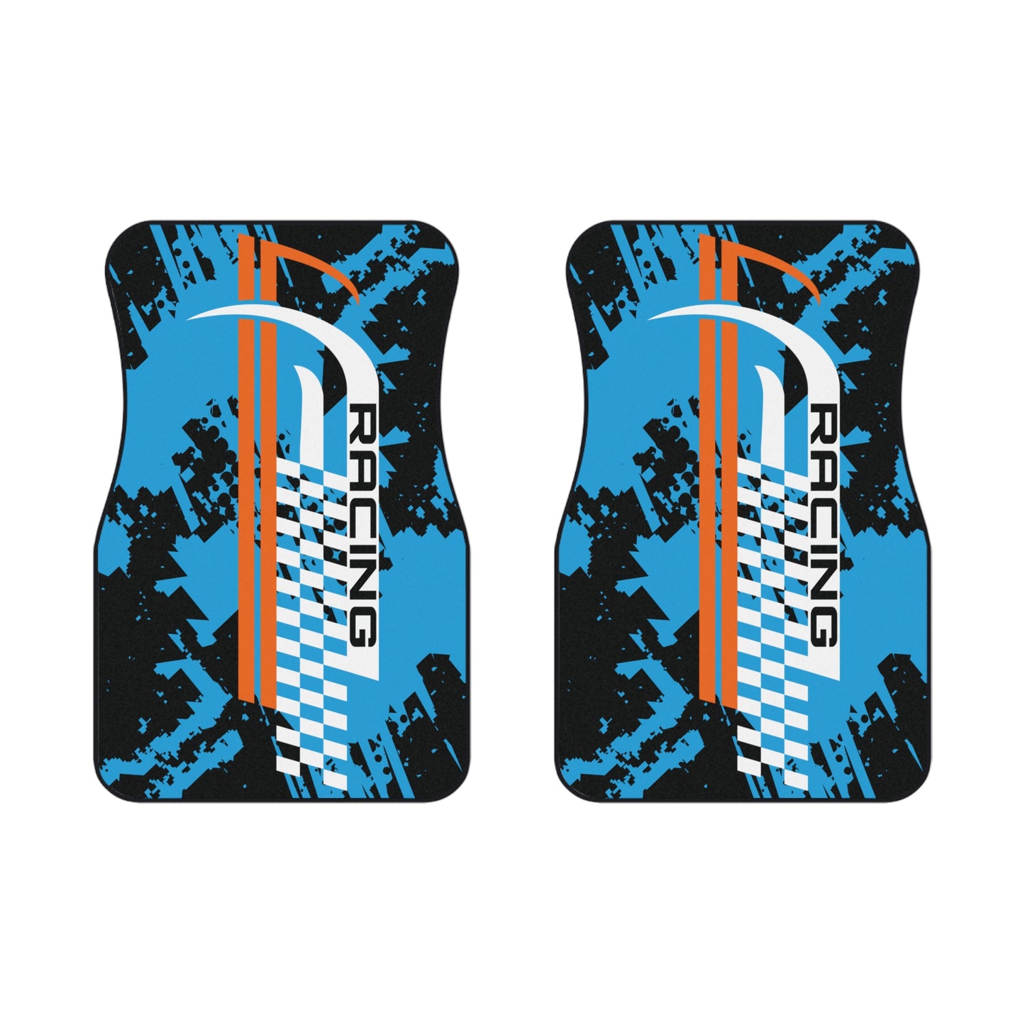 Sport Racing Stripe Blue Car Floor Mats – 2-Piece Front Set, Durable & Stylish, Universal Fit