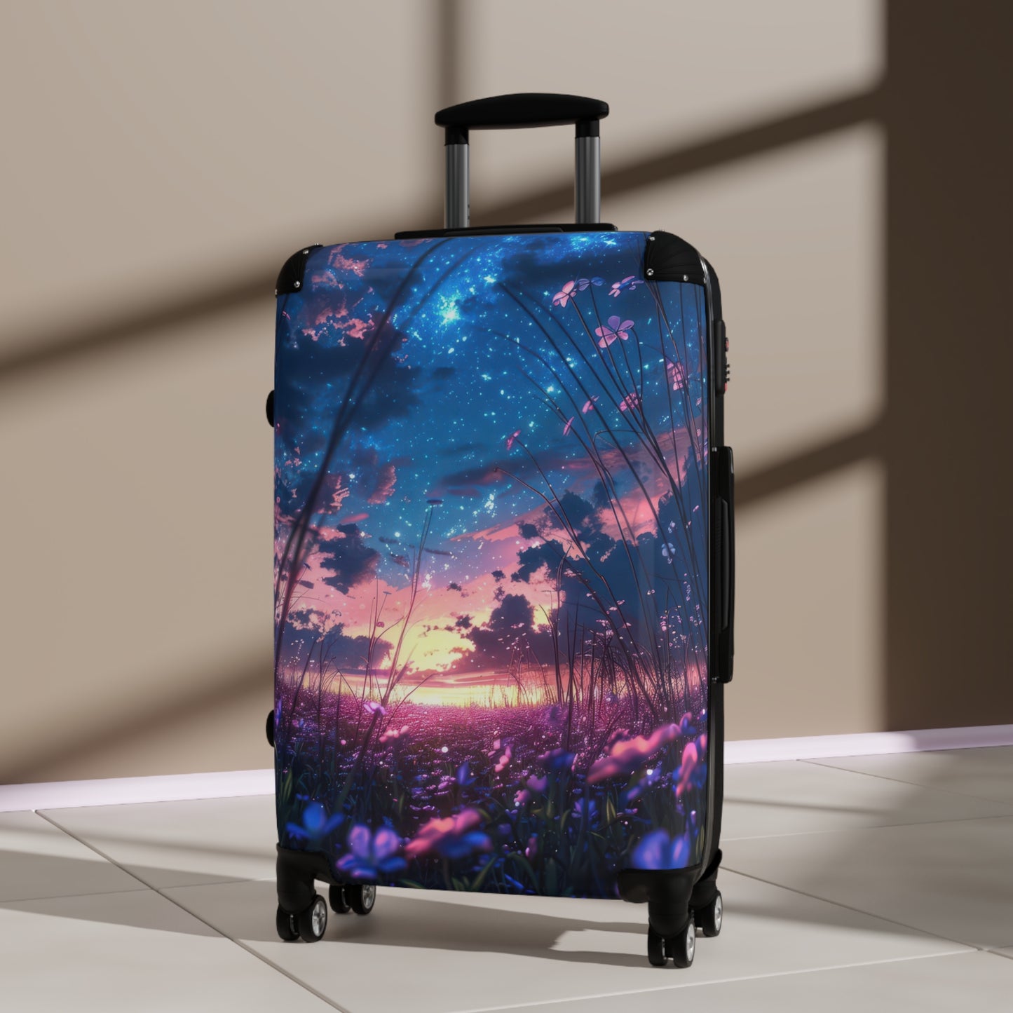 Nature Flowers Floral Vibrant Twilight Scene Art Carry-On Suitcase - Stylish Luggage for Travelers