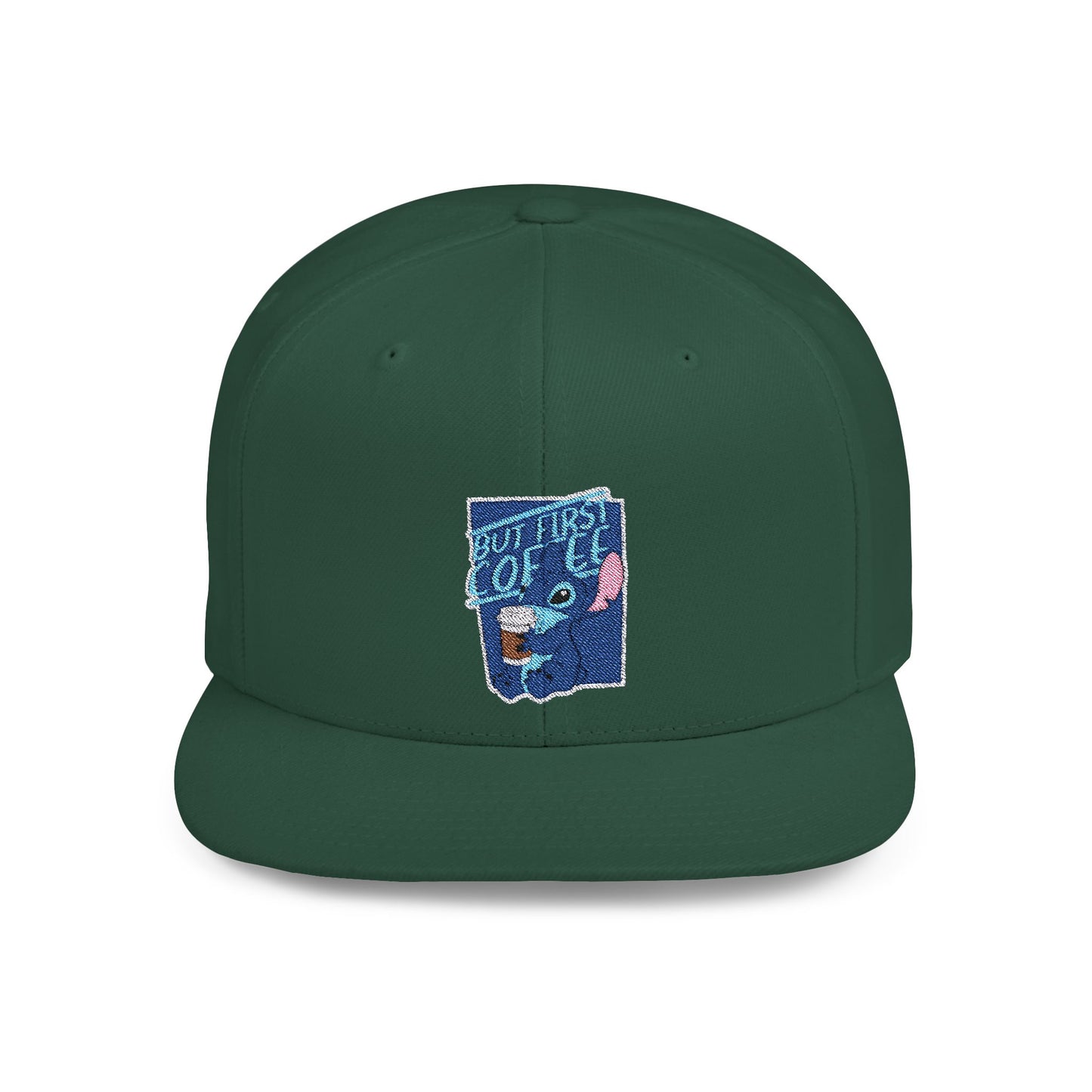 Disney Stitch But First Coffee Flat Bill Snapback – Lightweight, Custom Fit, Premium Quality