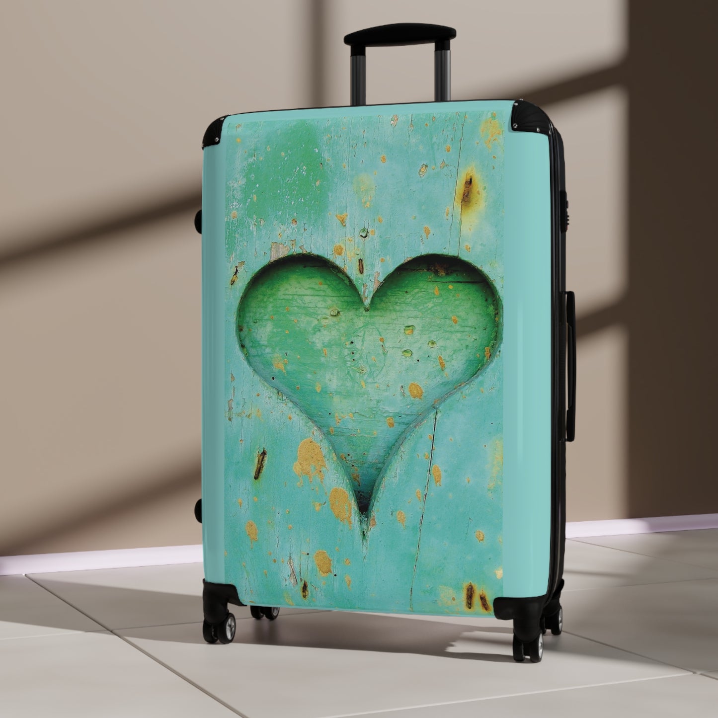 Love Heart Wooden Art Carry-On Suitcase - Stylish Luggage for Travelers
