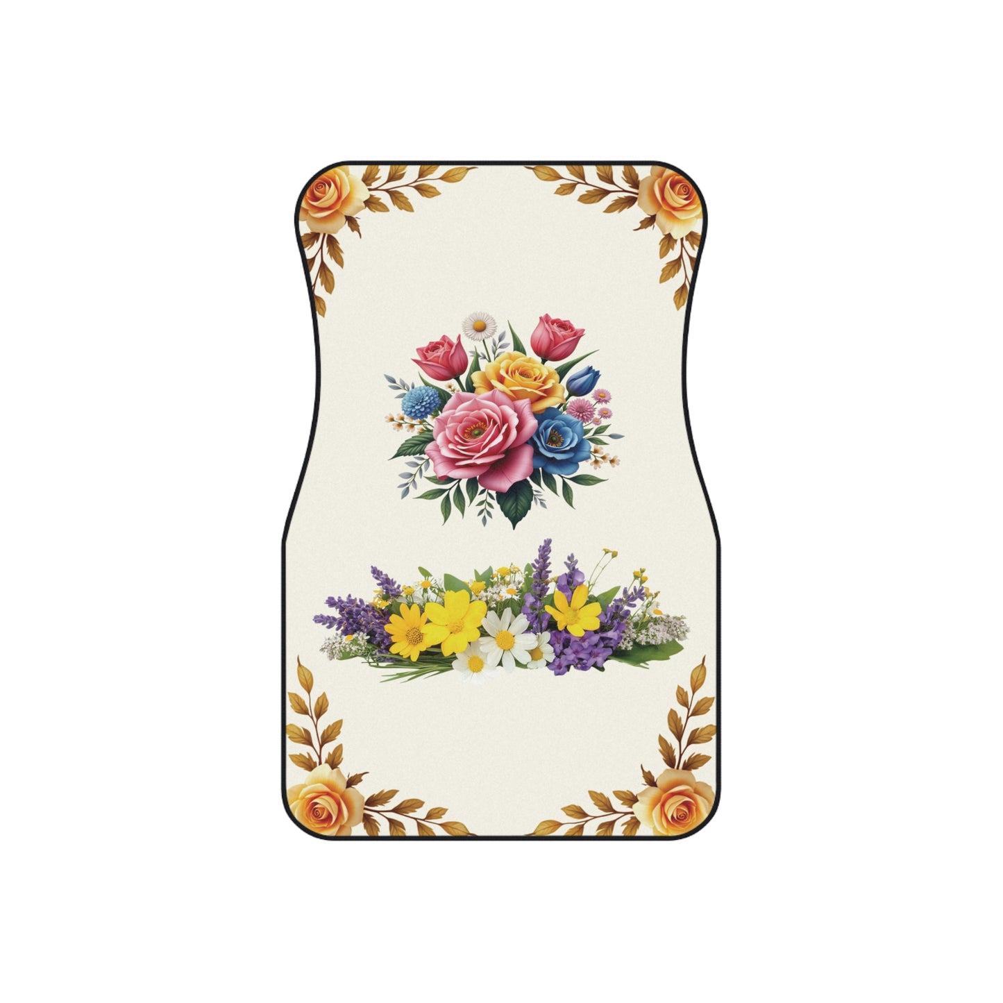 Flowers Vibrant Mixed Car Floor Mats – 2-Piece Front Set, Durable & Stylish, Universal Fit