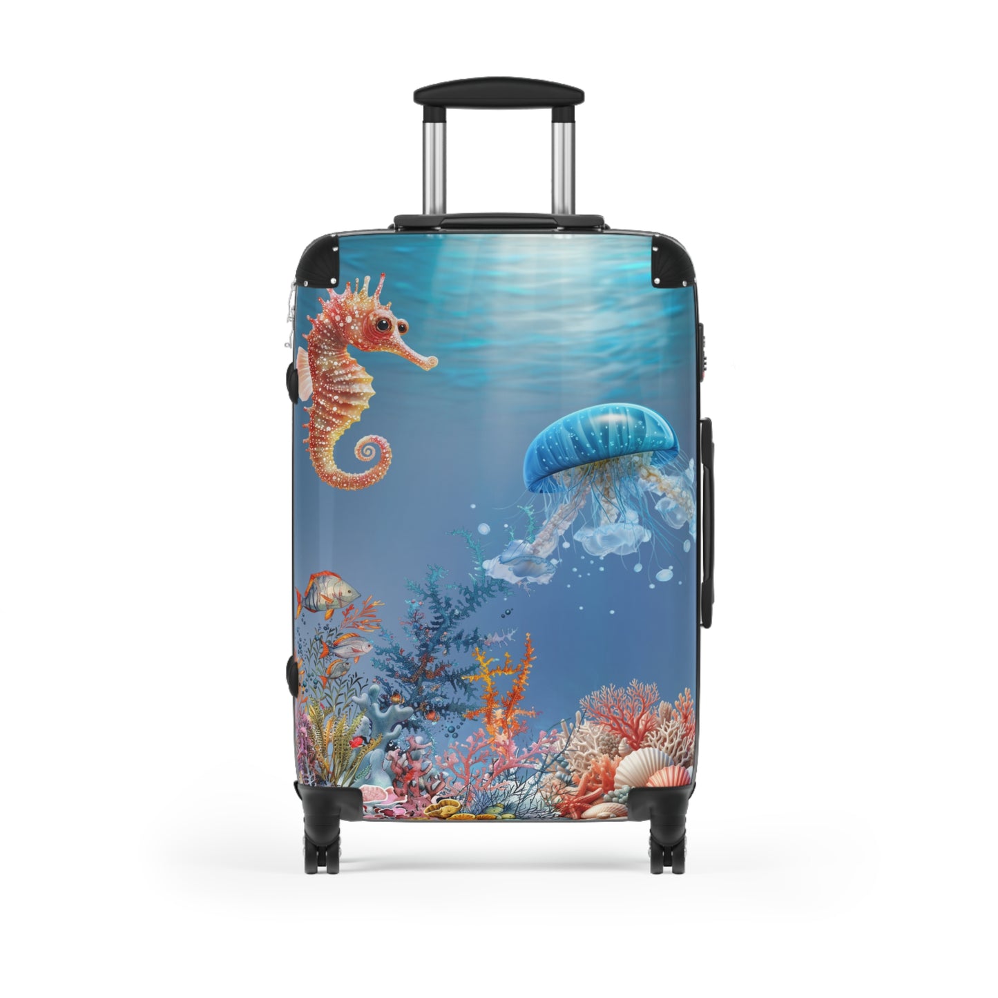 Nature Ocean Blue Jellyfish Seahorse Art Carry-On Suitcase - Stylish Luggage for Travelers