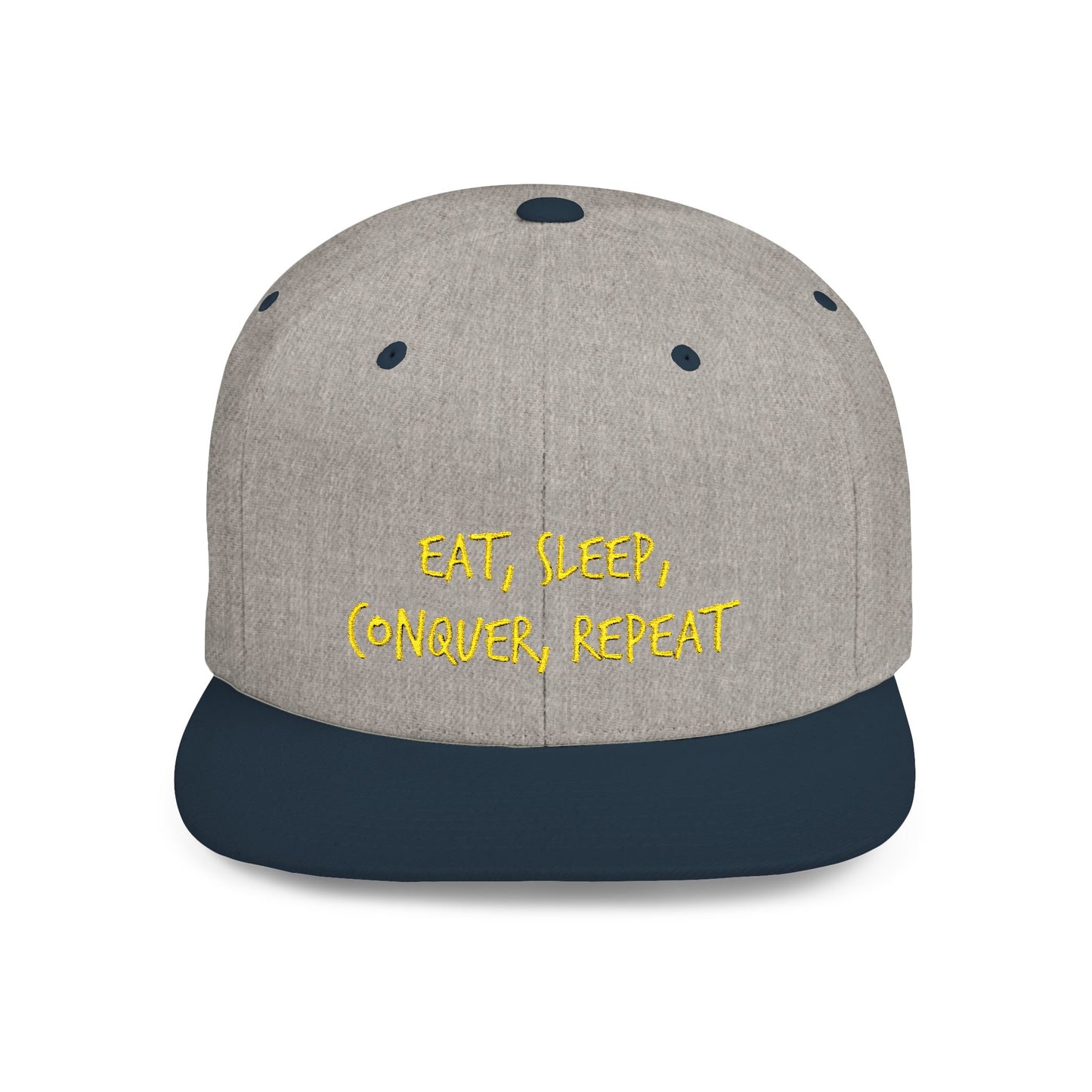 Text Eat Sleep Conquer Repeat Flat Bill Snapback – Lightweight, Custom Fit, Premium Quality