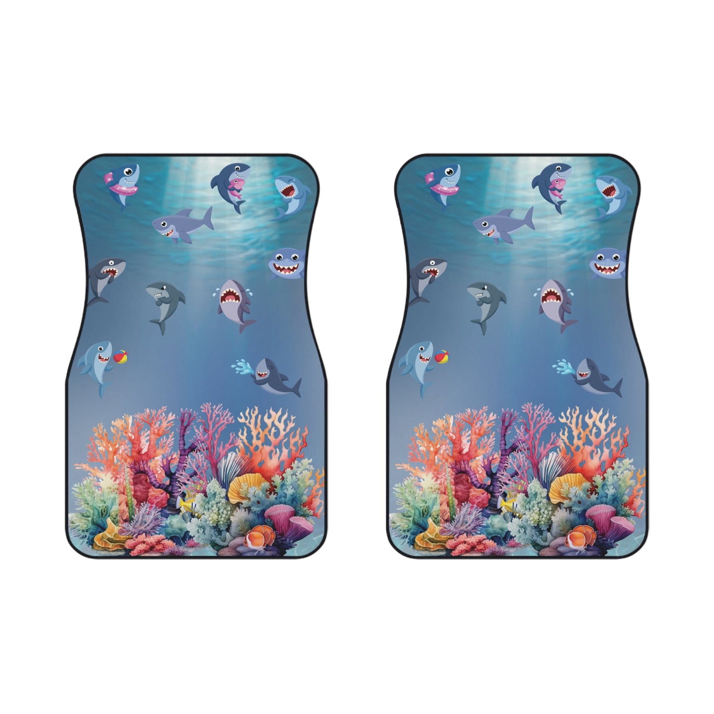 Ocean Cute Sharks Front Car Mats – Durable, Anti-Slip, Easy to Clean, Vibrant Print