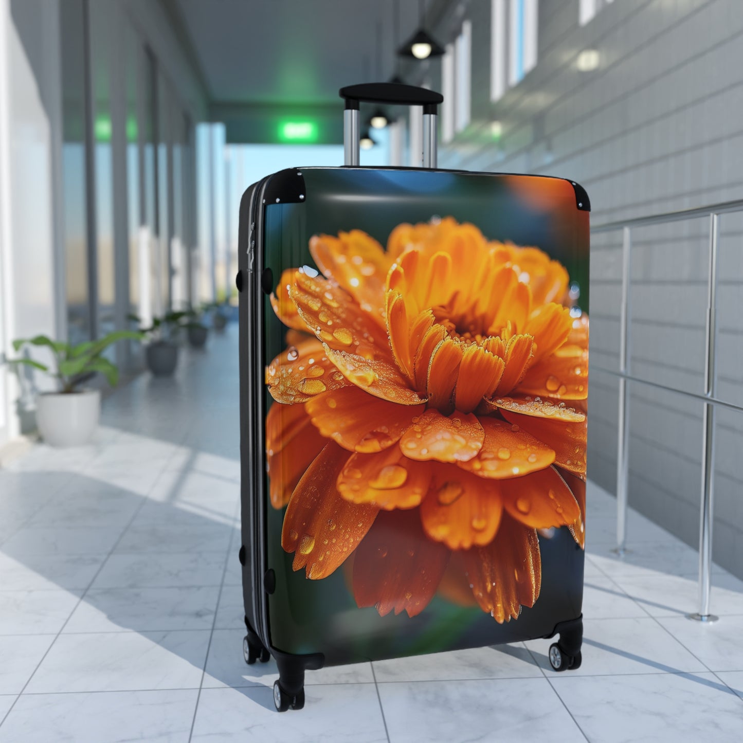Nature Flowers Floral Orange Flower With Dew Drops Art Carry-On Suitcase - Stylish Luggage for Travelers