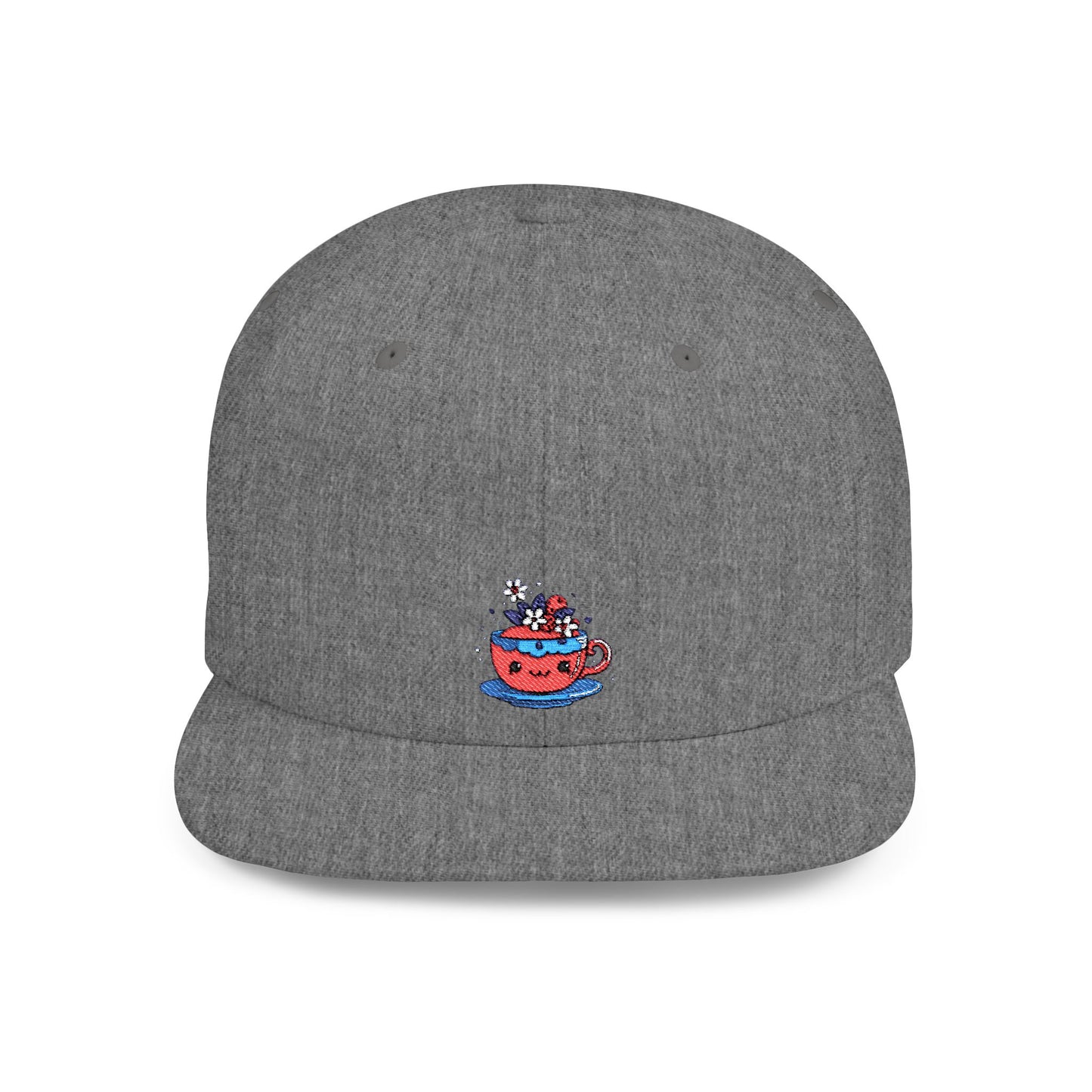 Icons Embroidered Cute Cup Flat Bill Snapback – Lightweight, Custom Fit, Premium Quality