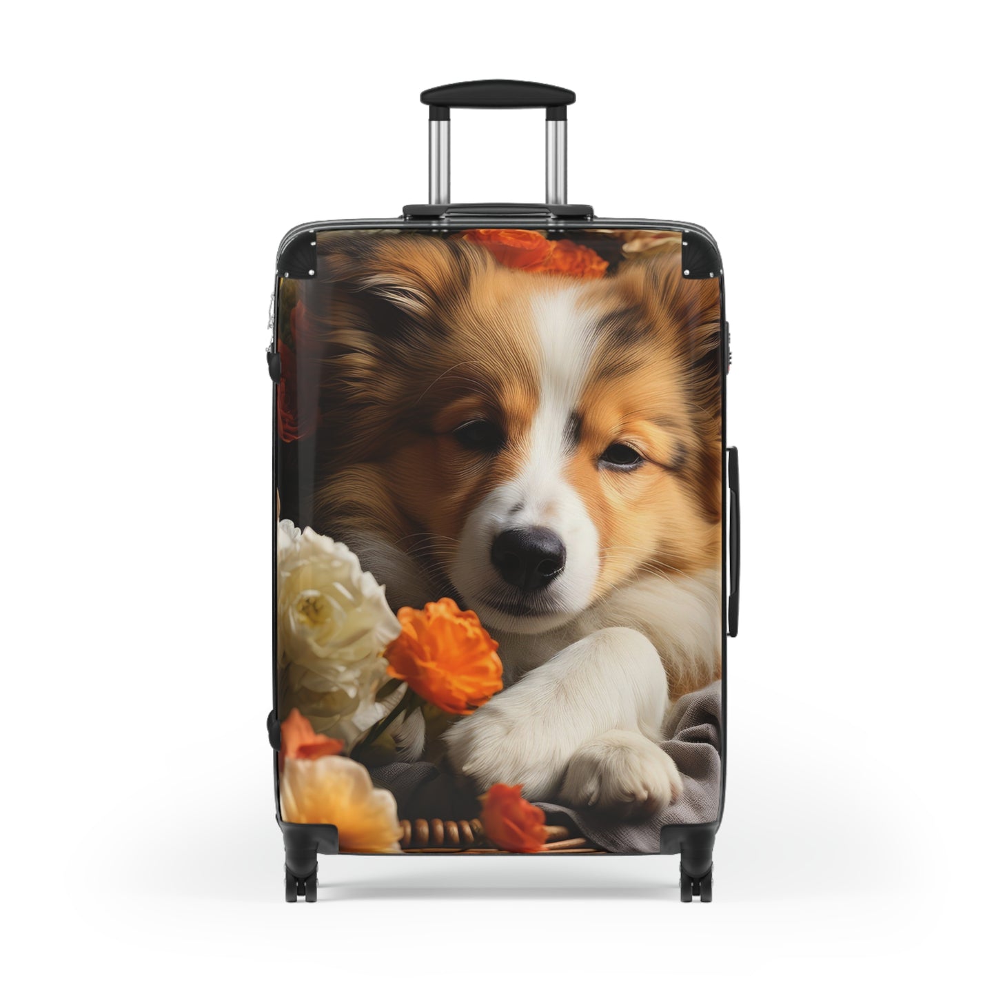 Nature Flowers Floral Cute Dog in Basket Art Carry-On Suitcase - Stylish Luggage for Travelers