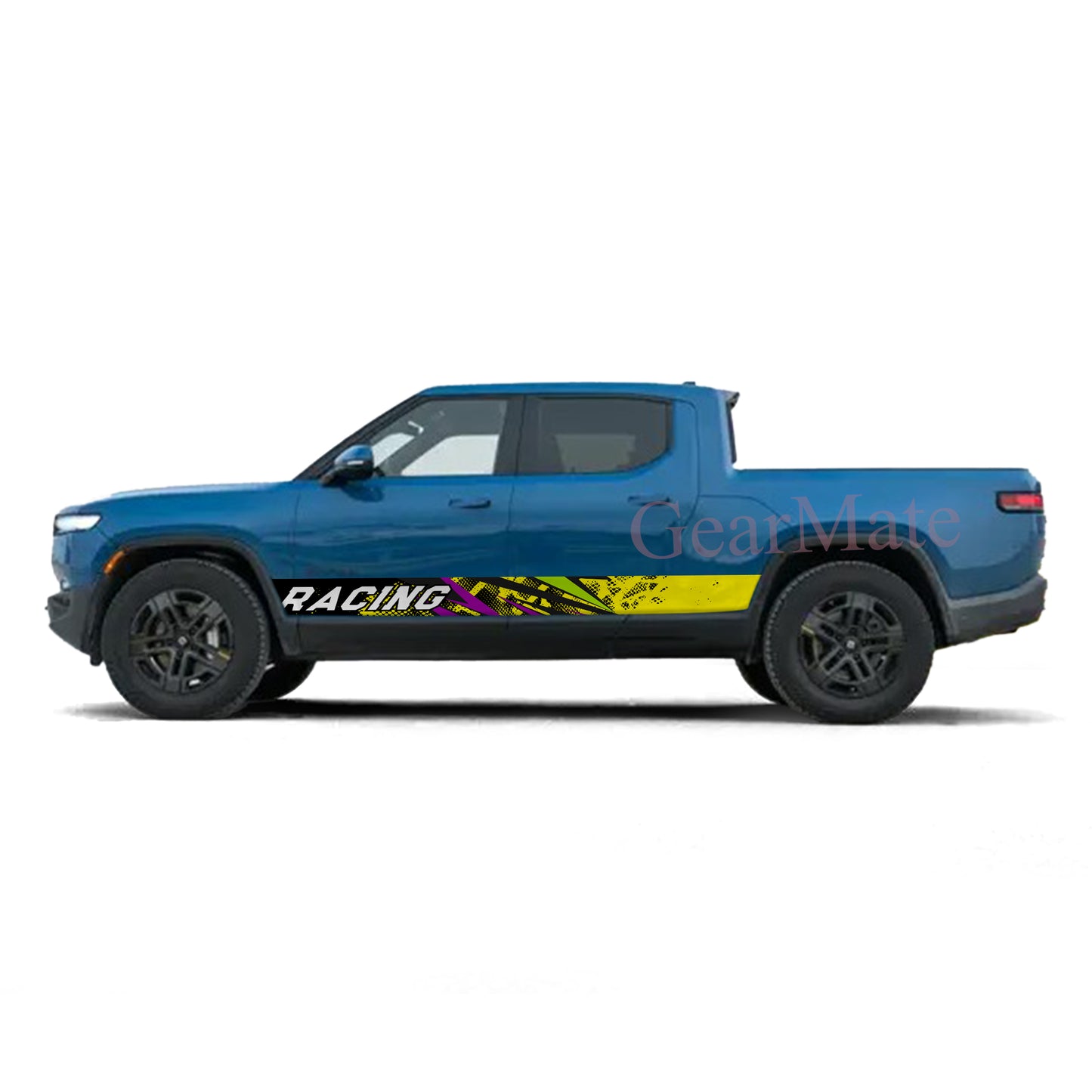 Racing Yellow Black Grunge Panel Graphic Decal Kit (Left & Right Sides) - High Quality Vinyl for Trucks & SUVs