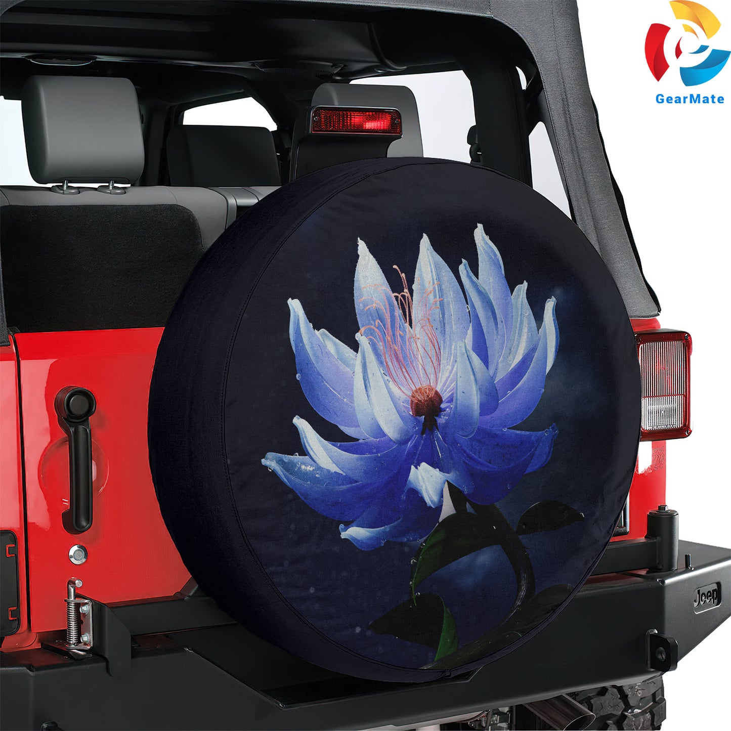 Lotus Flower Blue Spare Tire Cover – Premium Waterproof UV Resistant Protector