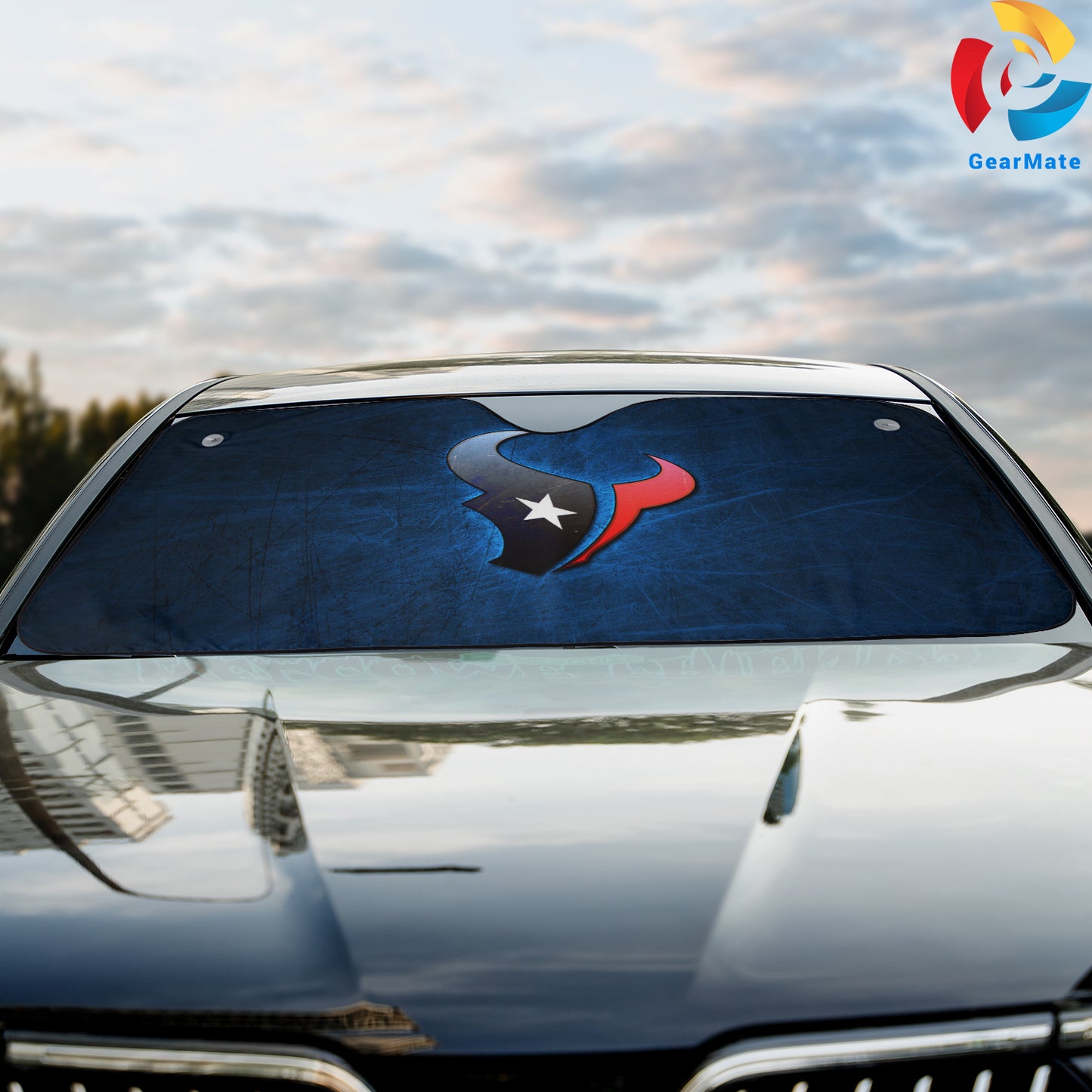 Houston Texans NFL Football Logo Blue Reflective Car Sunshade – Premium Heat & UV Protection, Universal Fit