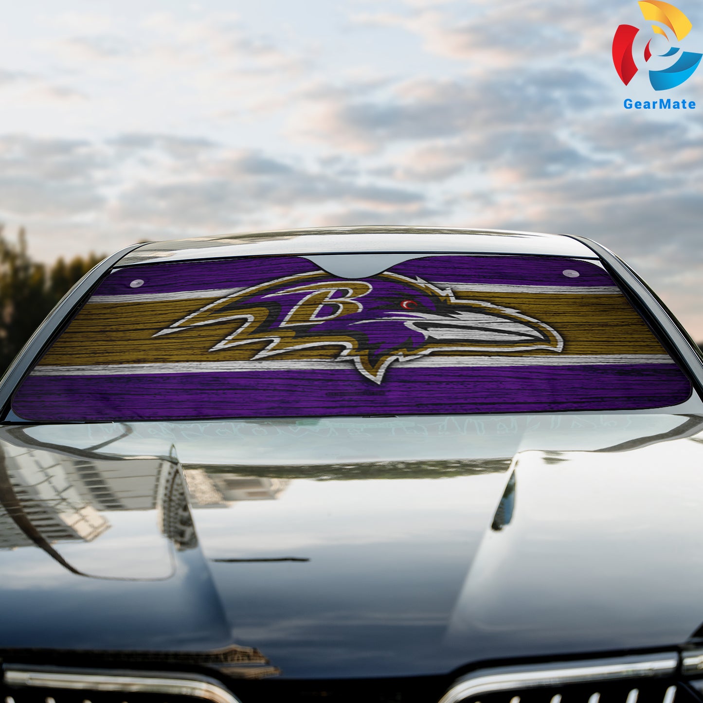 Baltimore Ravens NFL Team Wooden Texture Reflective Car Sunshade – Premium Heat & UV Protection, Universal Fit
