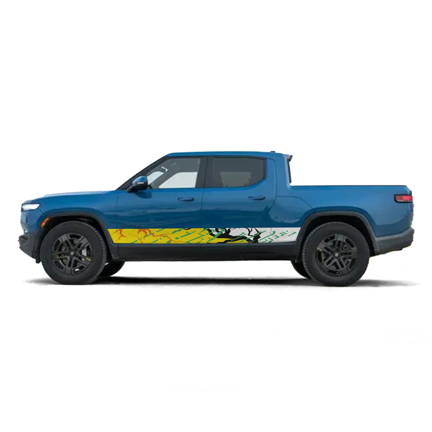 Ground Cracking Yellow Rocker Panel Graphic Decal Kit (Left & Right Sides) - High Quality Vinyl for Trucks & SUVs