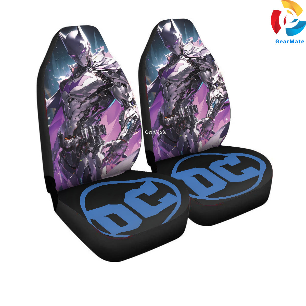 DC Skinny Batman Purple Car Seat Covers – High Quality Graphic and Polar Fleece Protector Set
