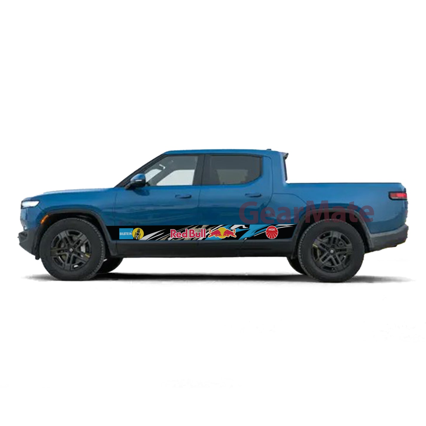 Racing Blue Red Bull Rocker Panel Graphic Decal Kit (Left & Right Sides) - High Quality Vinyl for Trucks & SUVs