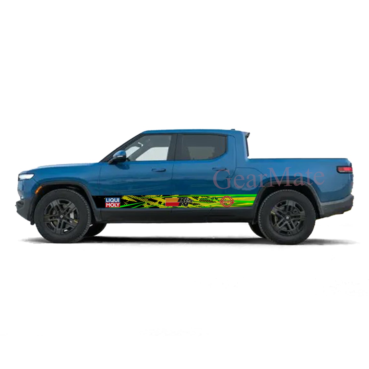 Green Yellow Liqui Moly  Stripes Rocker Panel Graphic Decal Kit (Left & Right Sides) - High Quality Vinyl for Trucks & SUVs