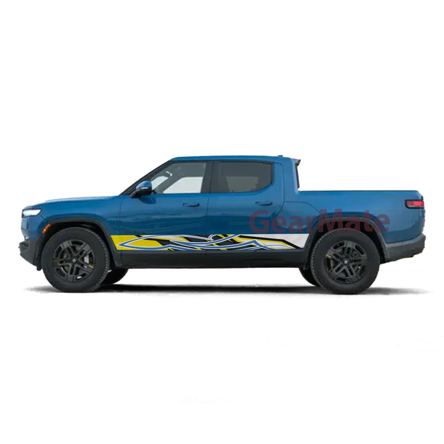 Racing Pinstripe Yellow Blue Rocker Panel Graphic Decal Kit (Left & Right Sides) - High Quality Vinyl for Trucks & SUVs