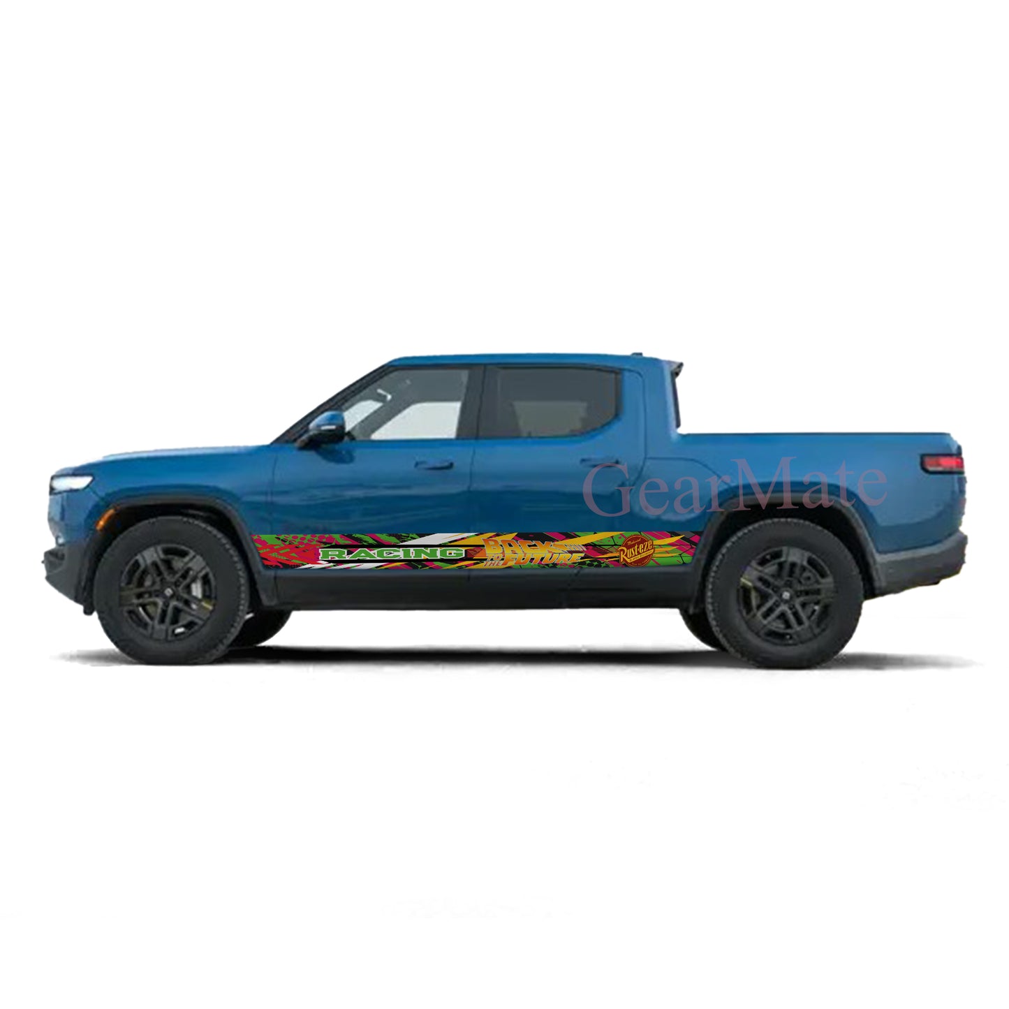Racing Grunge Green Back To The Future Rocker Panel Graphic Decal Kit (Left & Right Sides) - High Quality Vinyl for Trucks & SUVs