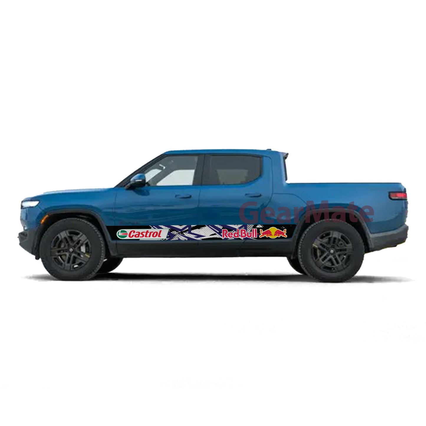 Racing Star White Castrol Redbull Rocker Panel Graphic Decal Kit (Left & Right Sides) - High Quality Vinyl for Trucks & SUVs