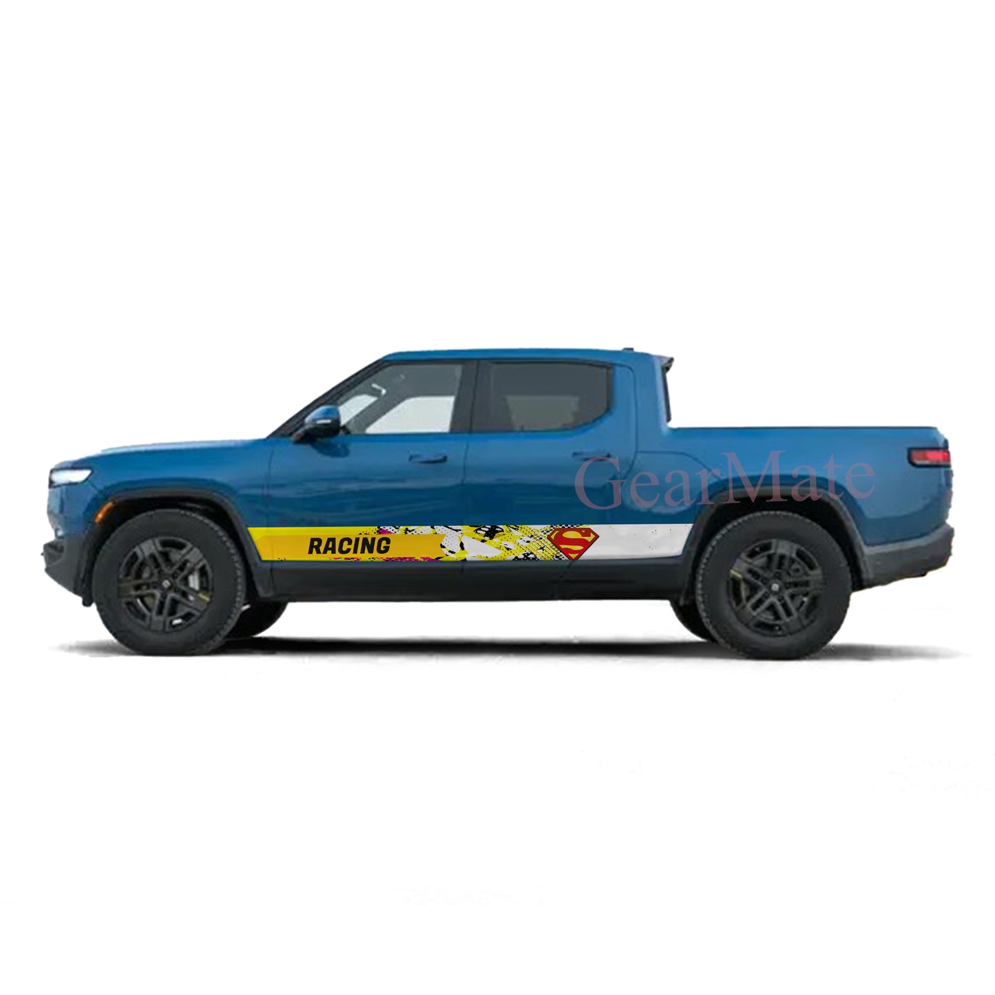 Racing Yellow Pink Superman Rocker Panel Graphic Decal Kit (Left & Right Sides) - High Quality Vinyl for Trucks & SUVs