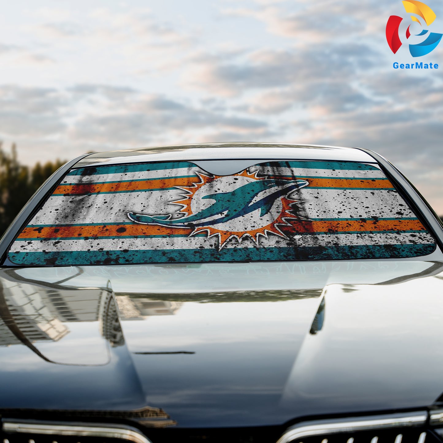 Miami Dolphins NFL Football Team Grunge Style Cover Reflective Car Sunshade – Premium Heat & UV Protection, Universal Fit