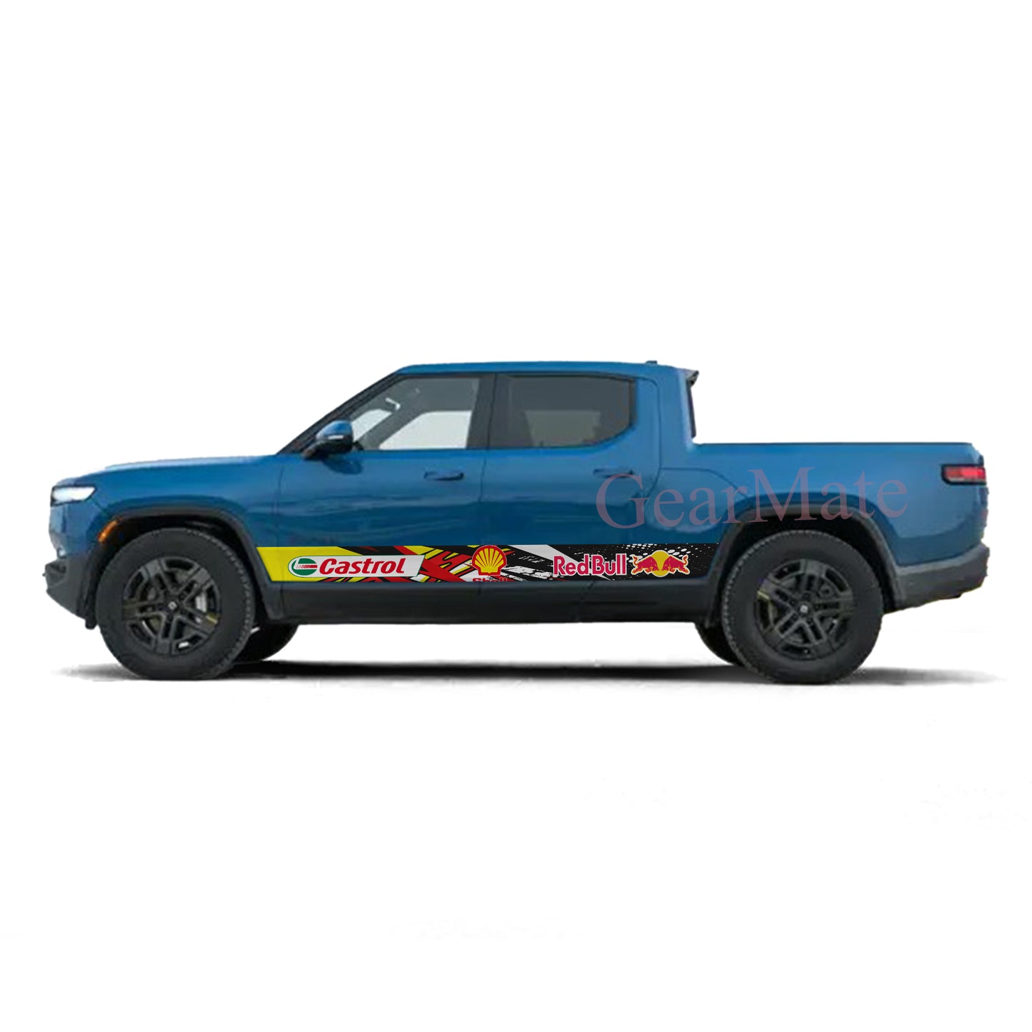 Racing Stripe Bolt Red Castrol Rocker Panel Graphic Decal Kit (Left & Right Sides) - High Quality Vinyl for Trucks & SUVs