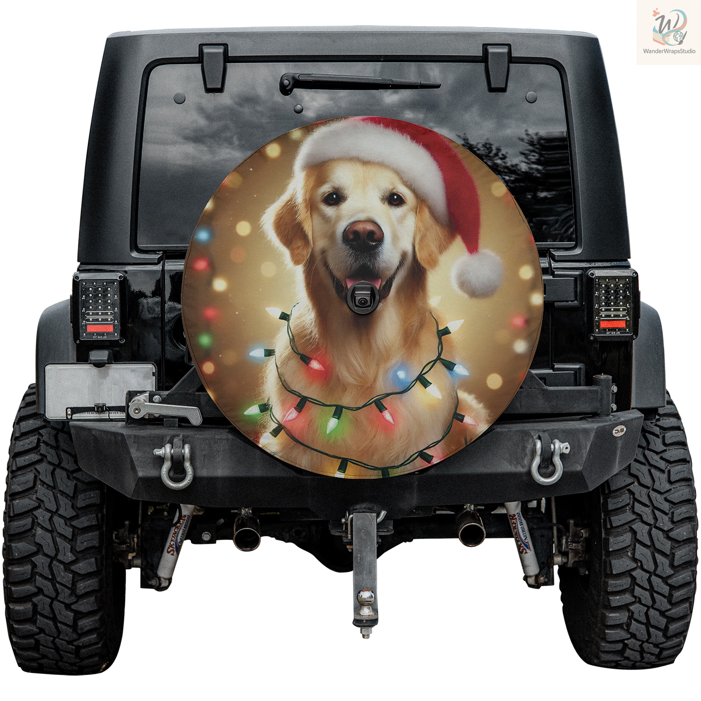 Christmas Cute Retriever Spare Tire Cover – Waterproof UV Resistant Protector with Camera Hole