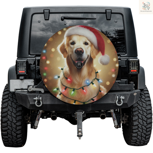 Christmas Cute Retriever Spare Tire Cover – Waterproof UV Resistant Protector with Camera Hole