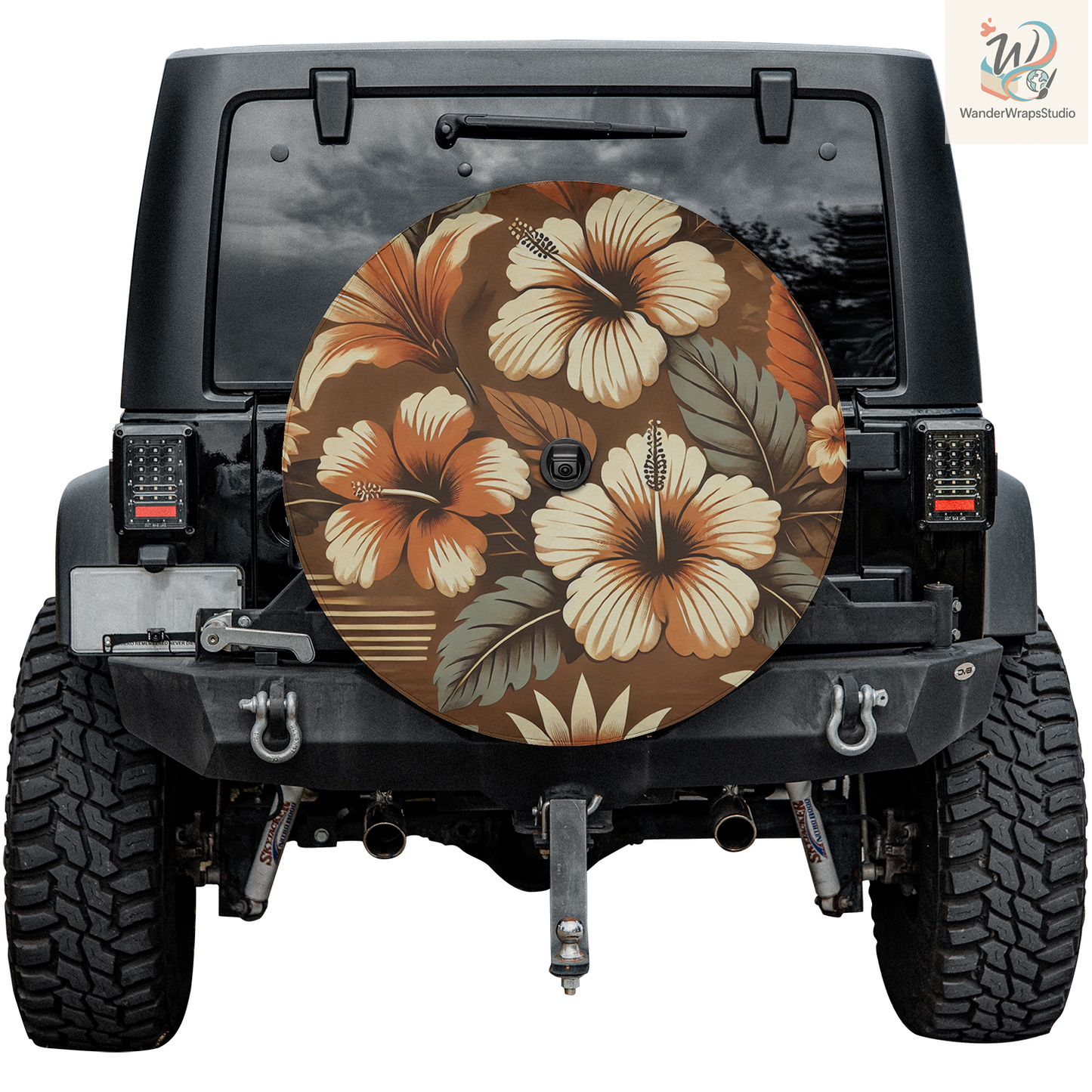 Retro Hibiscus Spare Tire Cover – Waterproof UV Resistant Protector with Camera Hole