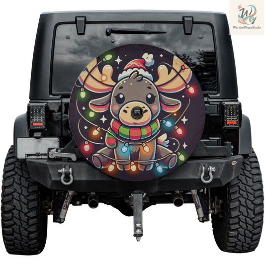 Merry Christmas Moose Spare Tire Cover – Waterproof UV Resistant Protector with Camera Hole