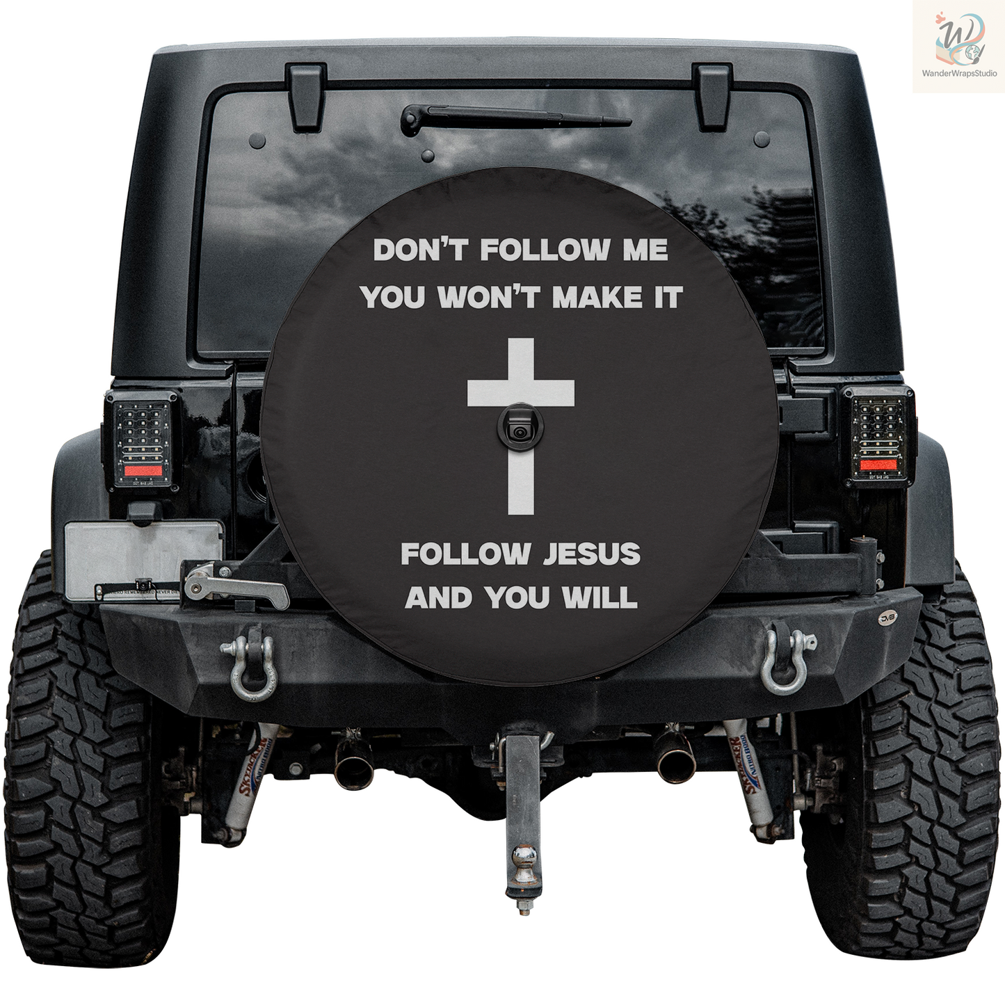 Don't Follow Me Spare Tire Cover – Waterproof UV Resistant Protector with Camera Hole