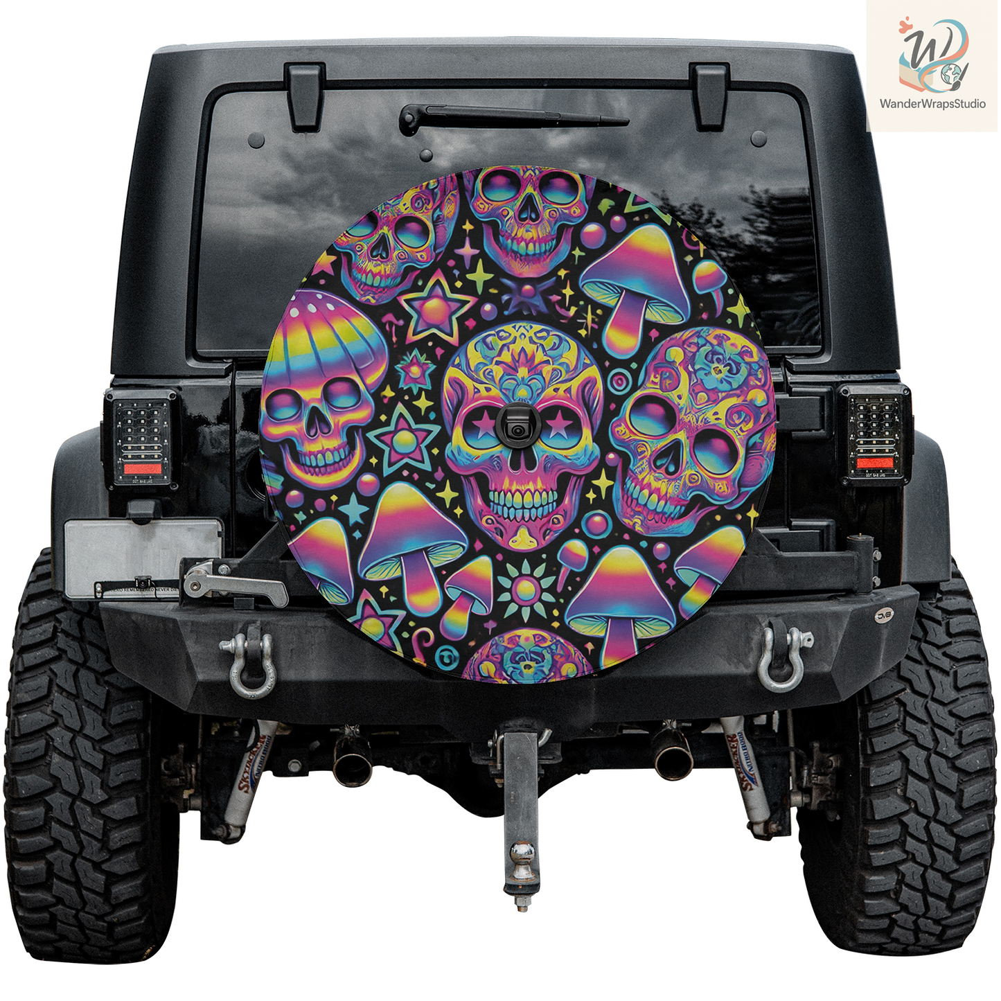 Psychedelic Skull and Mushroom Variations Spare Tire Cover – Waterproof UV Resistant Protector with Camera Hole