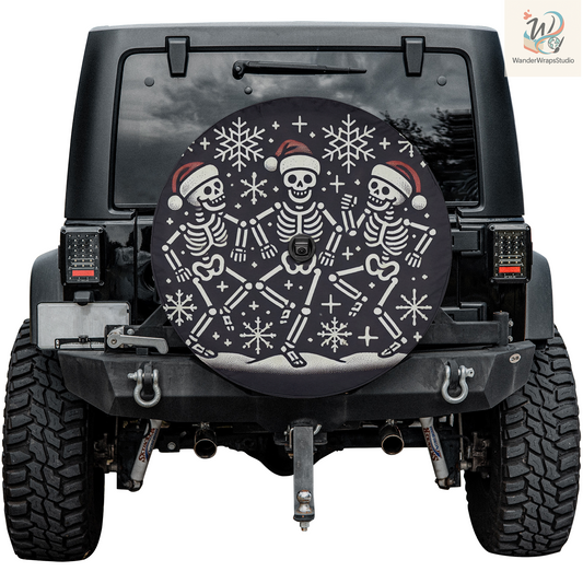 Skeleton Dancing Spare Tire Cover – Waterproof UV Resistant Protector with Camera Hole