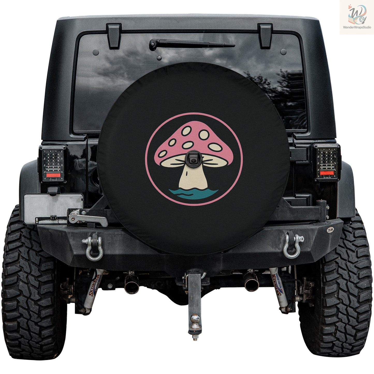 Pink Mushroom Spare Tire Cover – Waterproof UV Resistant Protector with Camera Hole