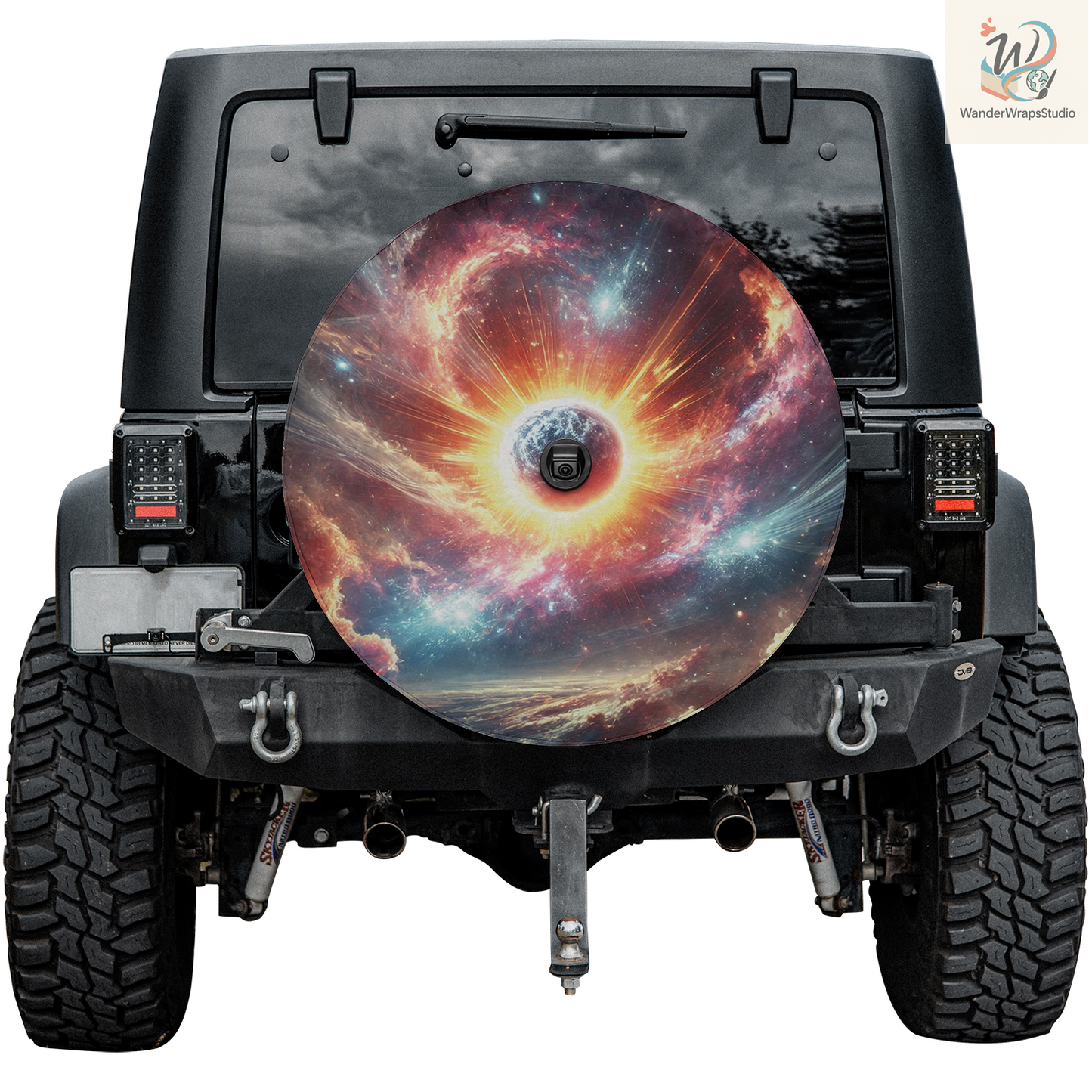 Cosmic Explosion Spare Tire Cover – Waterproof UV Resistant Protector with Camera Hole