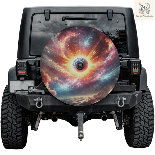 Cosmic Explosion Spare Tire Cover – Waterproof UV Resistant Protector with Camera Hole
