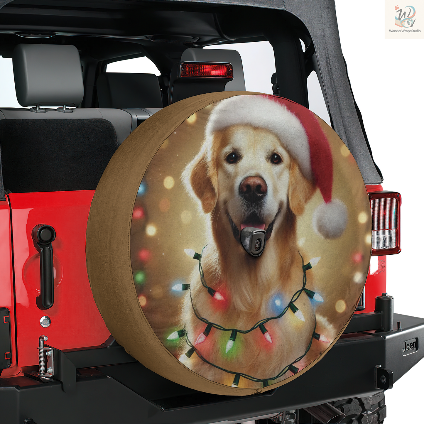 Christmas Cute Retriever Spare Tire Cover – Waterproof UV Resistant Protector with Camera Hole