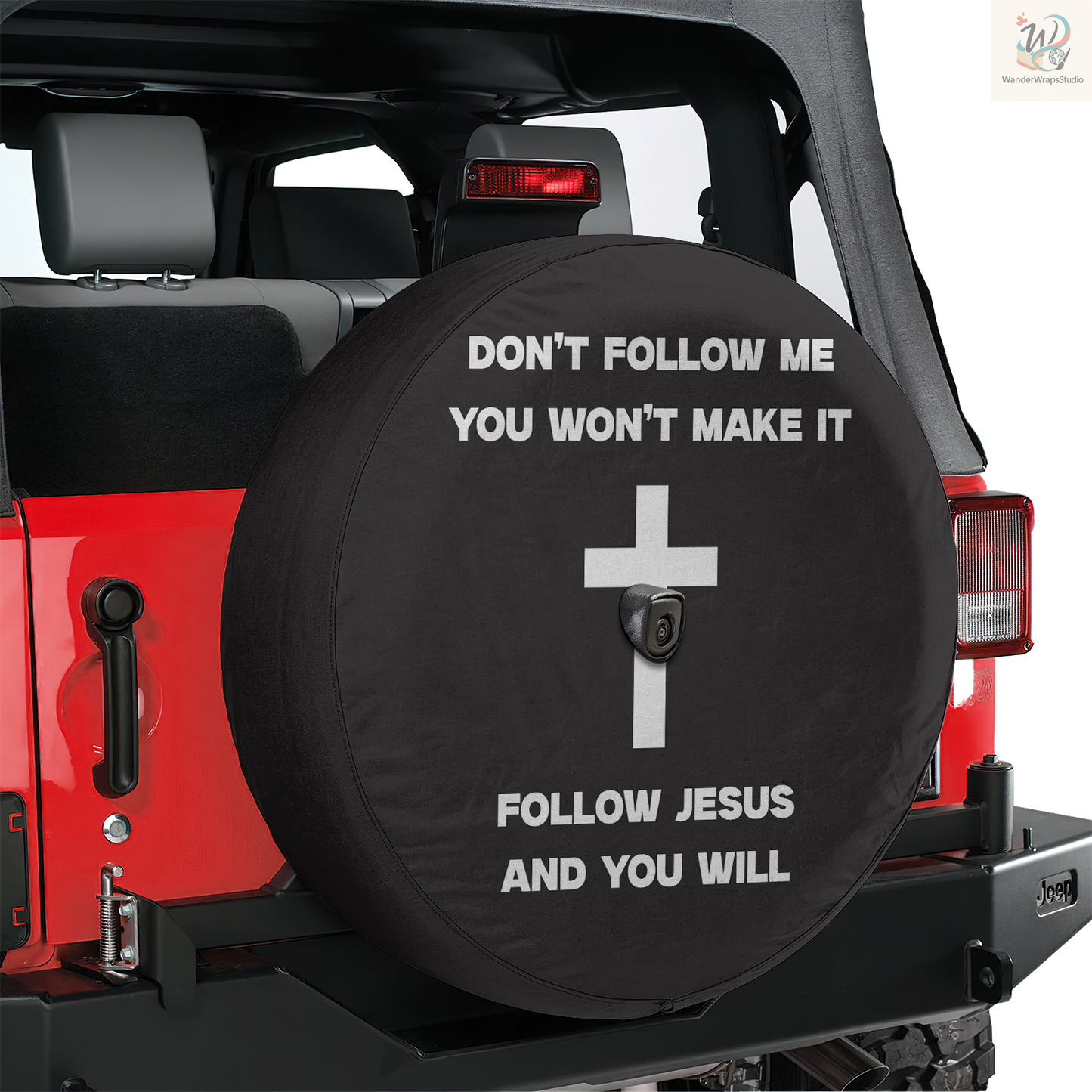 Don't Follow Me Spare Tire Cover – Waterproof UV Resistant Protector with Camera Hole