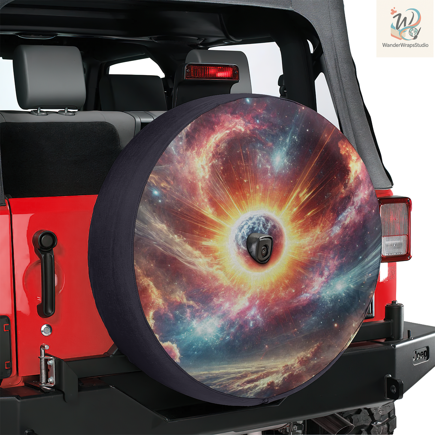 Cosmic Explosion Spare Tire Cover – Waterproof UV Resistant Protector with Camera Hole